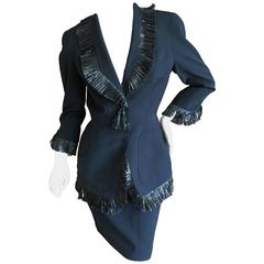 Thierry Mugler Vintage 1980's Black Suit with Raffia Fringe Tassel and Trim 