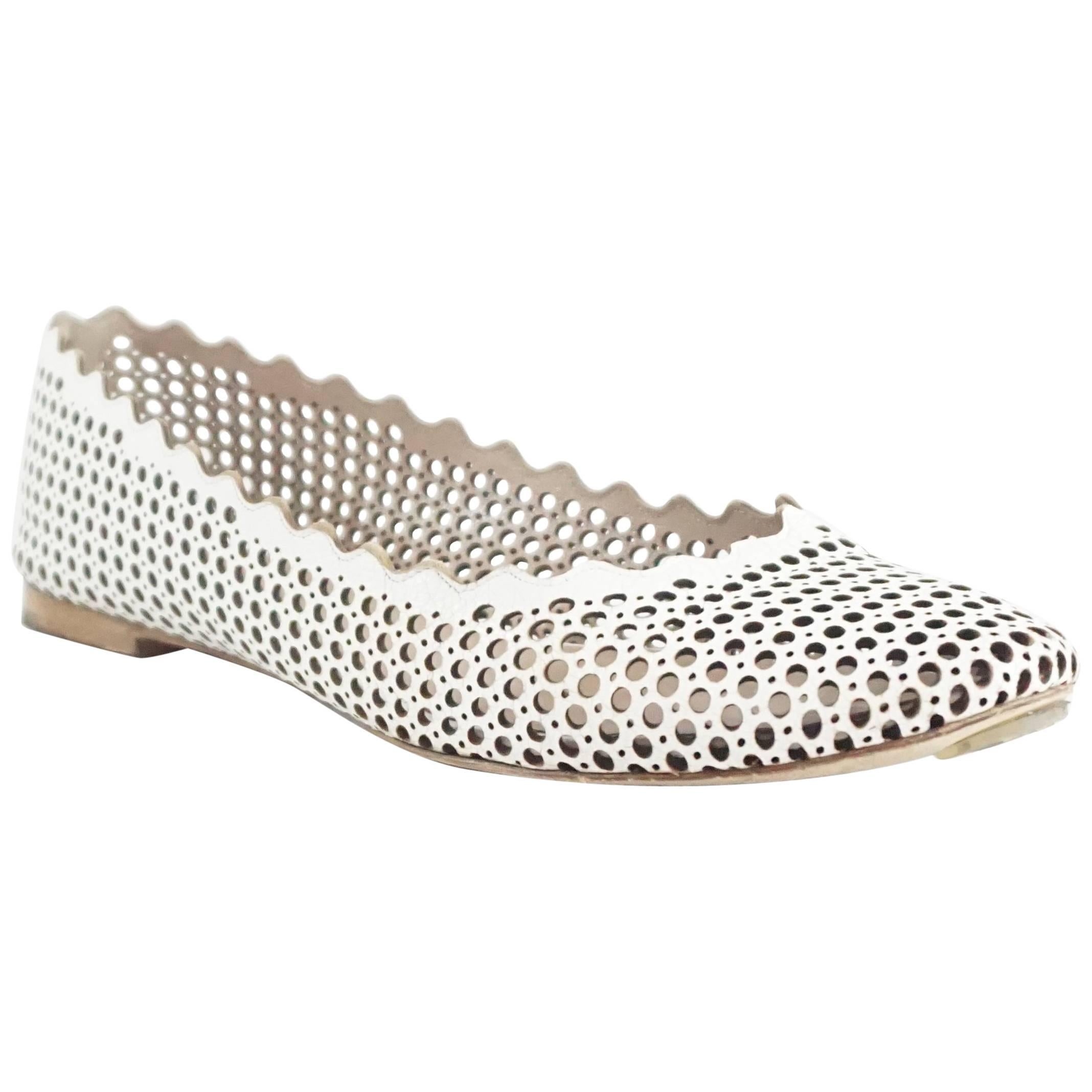 Chloe White Perforated Leather Ballet Flats – 39