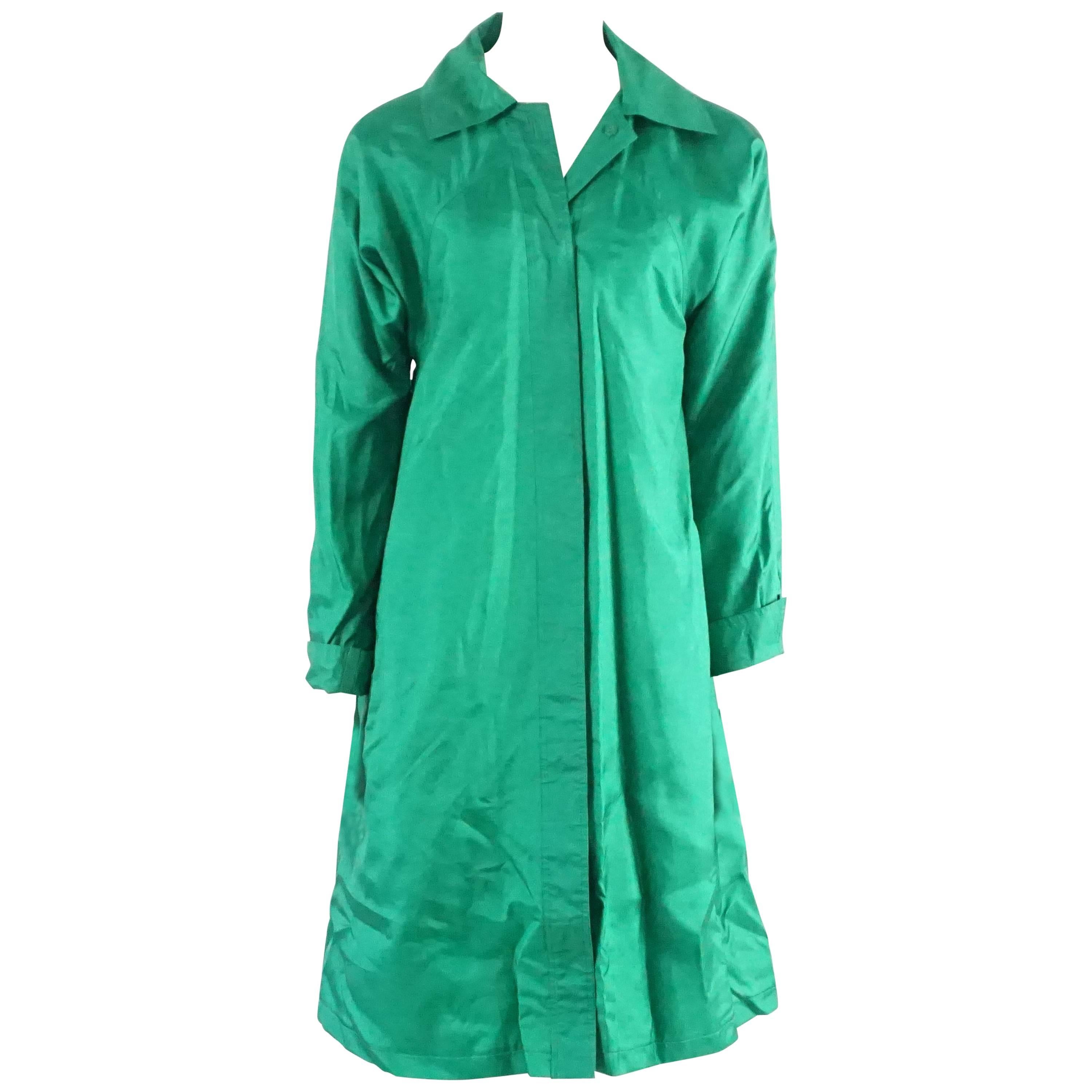 Carmen's Hilldale Vintage Green Silk Coat - M - 1970's
