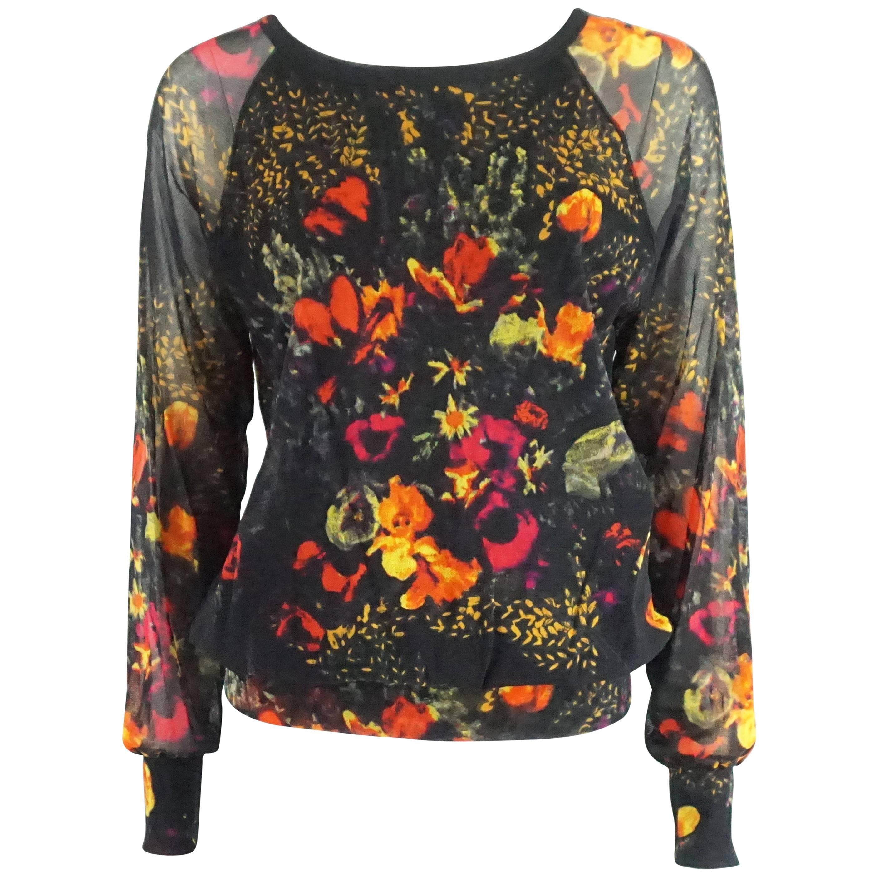 Jean Paul Gaultier Black and Multi Floral Mesh Top – S For Sale at ...