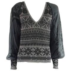 Jean Paul Gaultier Black and Grey Knit Sweater with Chiffon Sleeves – S 3