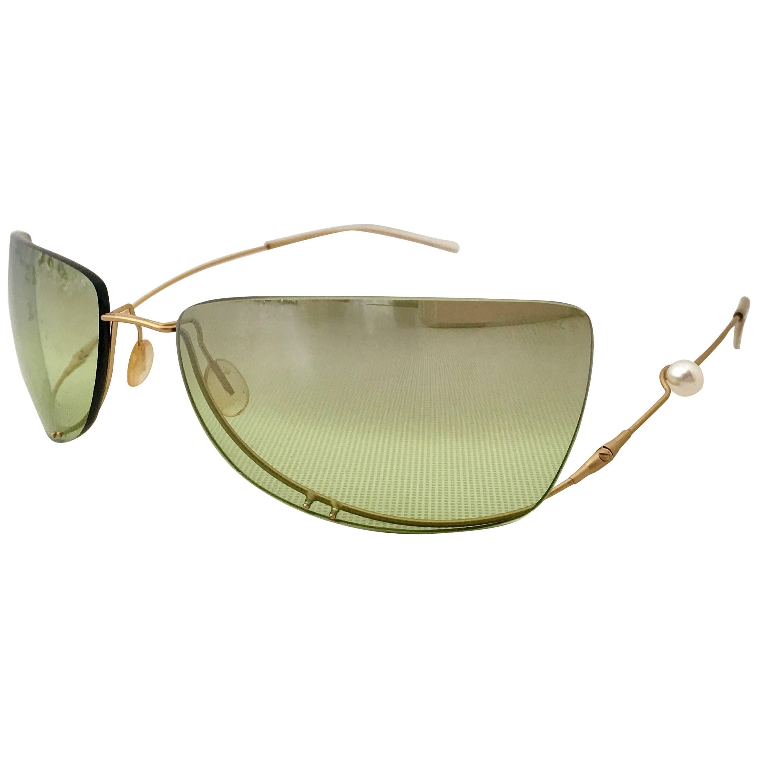 Chanel Freshwater Pearl Rimless & Mirrored  "CC" Logo Sunglasses