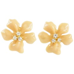 Kenneth Jay Lane Orange Flower Earrings with Rhinestones 1