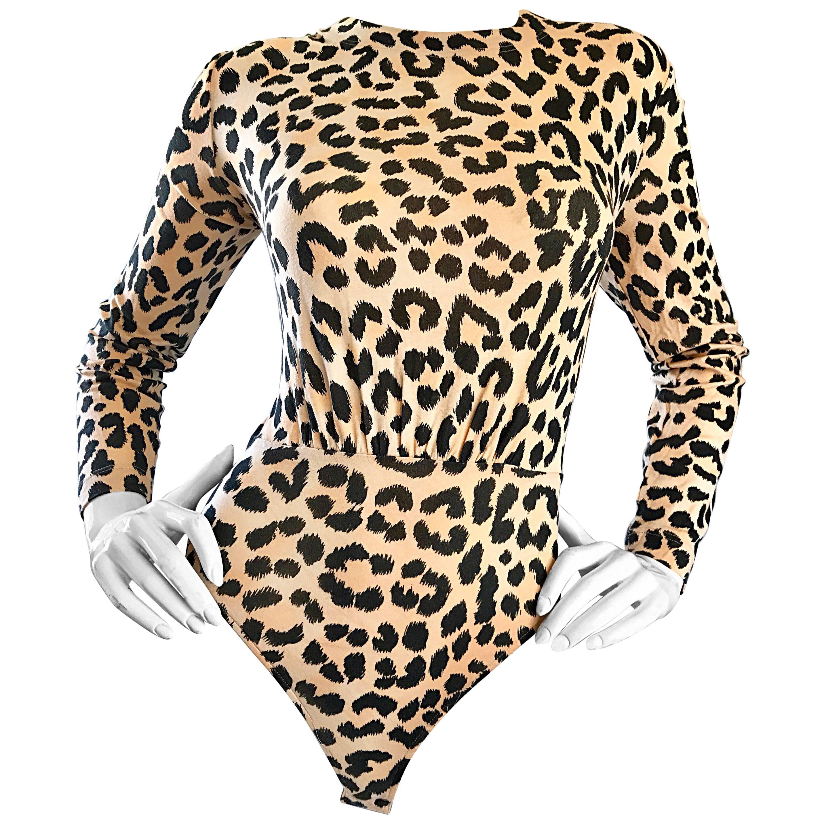 1990s Escada by Margaretha Ley Leopard Cheetah Print Vintage 90s Cotton Bodysuit