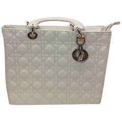 Christian Dior White Quilted Handbag with Silver Hardware