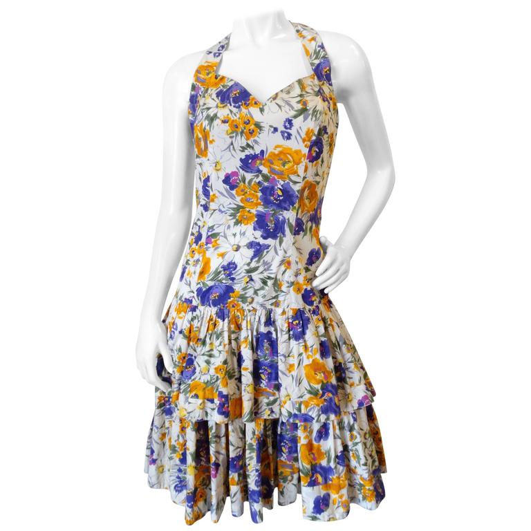 Pre-owned Ted Lapidus Rare 1980s Paris Boutique Floral Haute Couture Dress In Sand