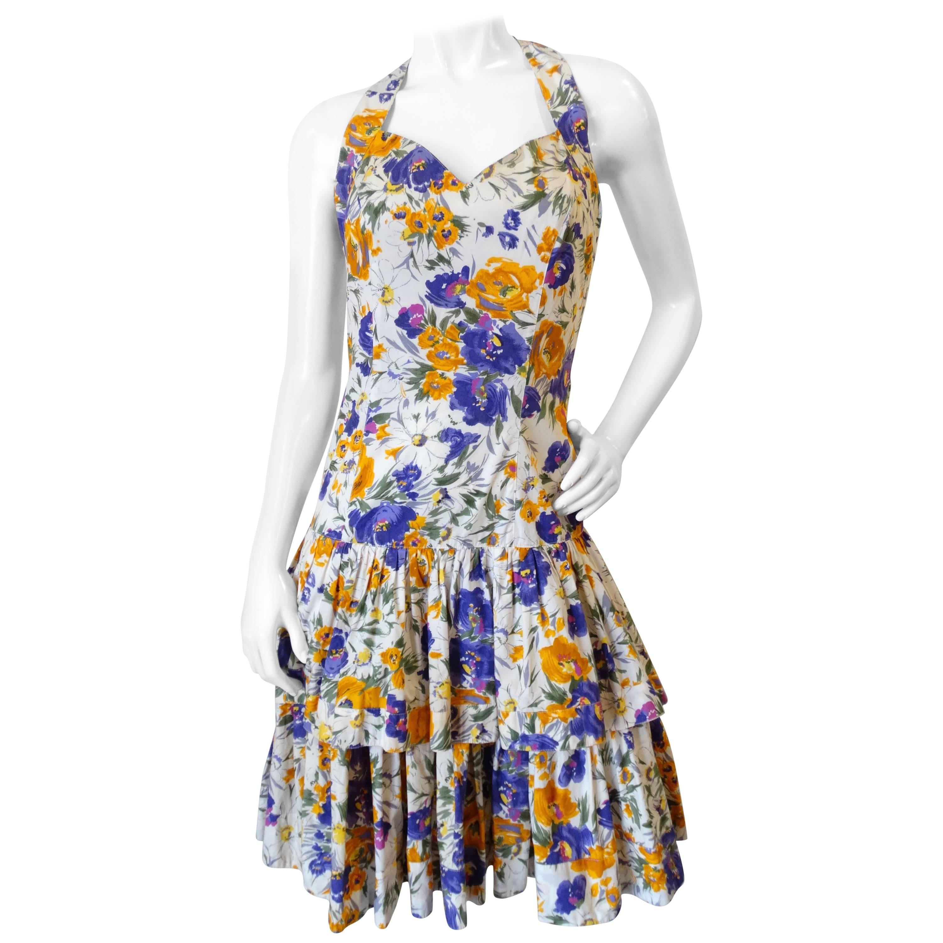 RARE 1980s Ted Lapidus Paris Boutique Floral Haute Couture Dress For Sale