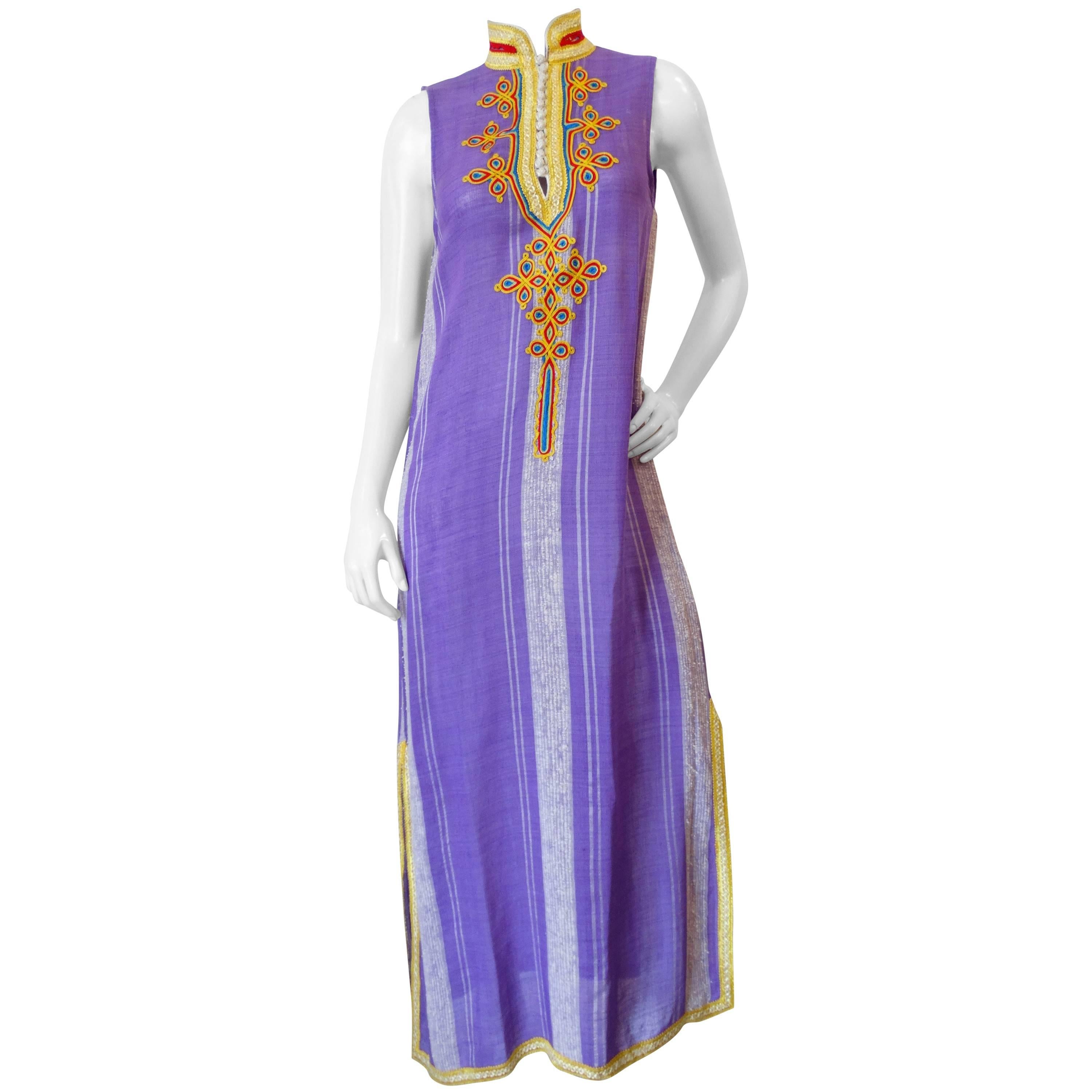 1970s Sleeveless Moroccan Kaftan Maxi Dress