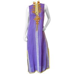 Vintage 1970s Sleeveless Moroccan Kaftan Maxi Dress