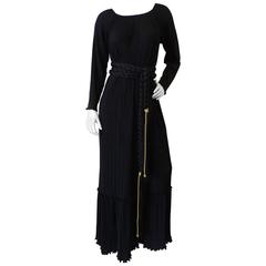 Vintage 1970s Mary McFadden Black Fortuny Gown