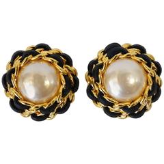 1980s Chanel Pearl Double Chain Earrings 2