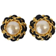 1980s Chanel Pearl Double Chain Earrings