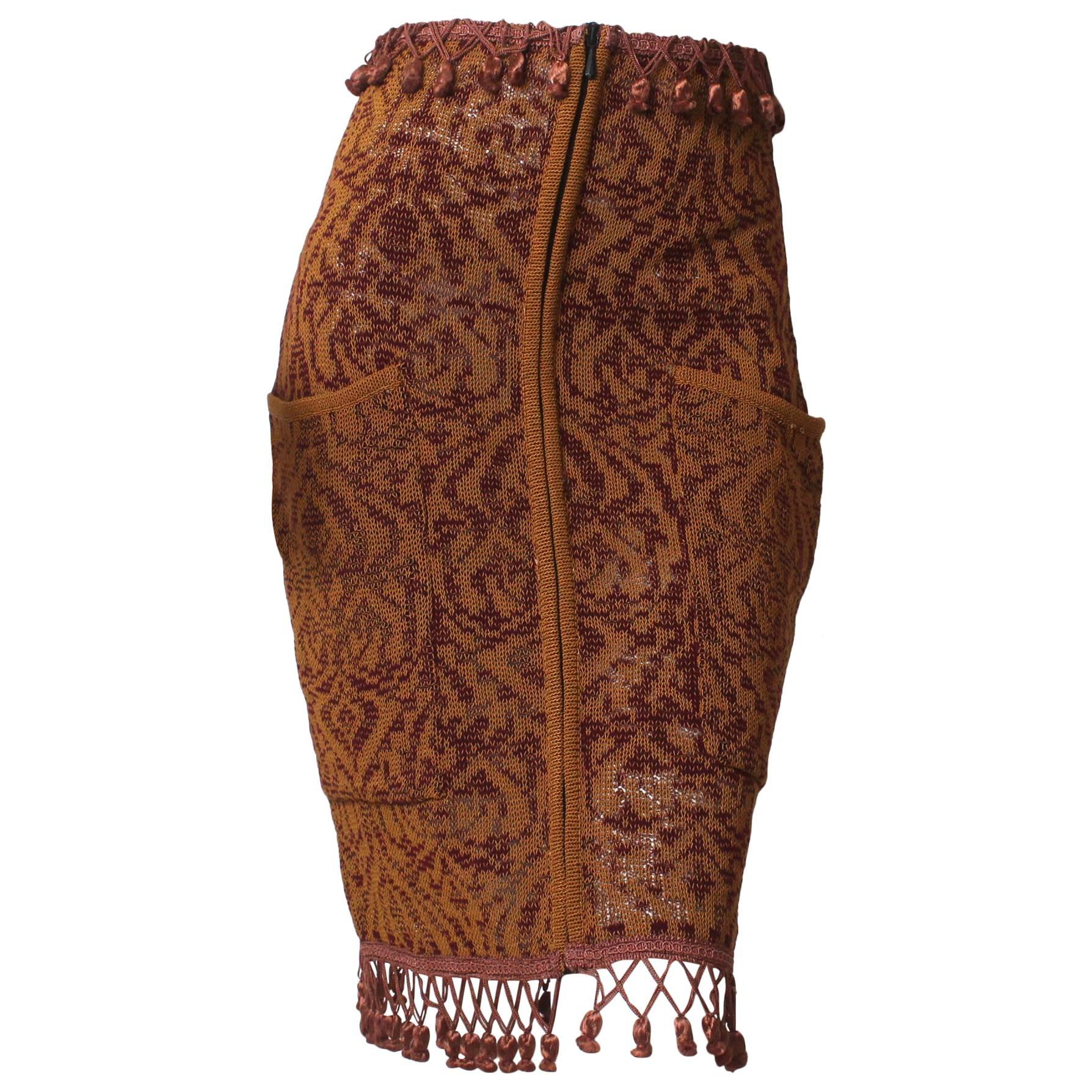 1980s Jean Paul Gaultier Tassled Knit Bodycon Skirt 
