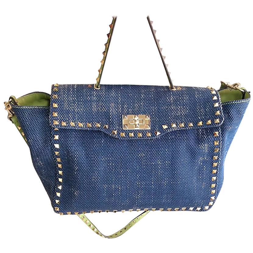 Valentino Denim Blue Rockstud Handbag For Sale