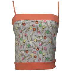 Chanel 2004 Blue and Pink Ice Cream Cone Print Silk Blend Camisole Top 