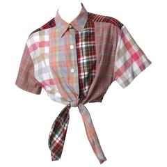 Todd Oldham Plaid Patchwork Tie-up Top