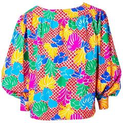 Vintage Yves Saint Laurent Tropical Print Smock Blouse