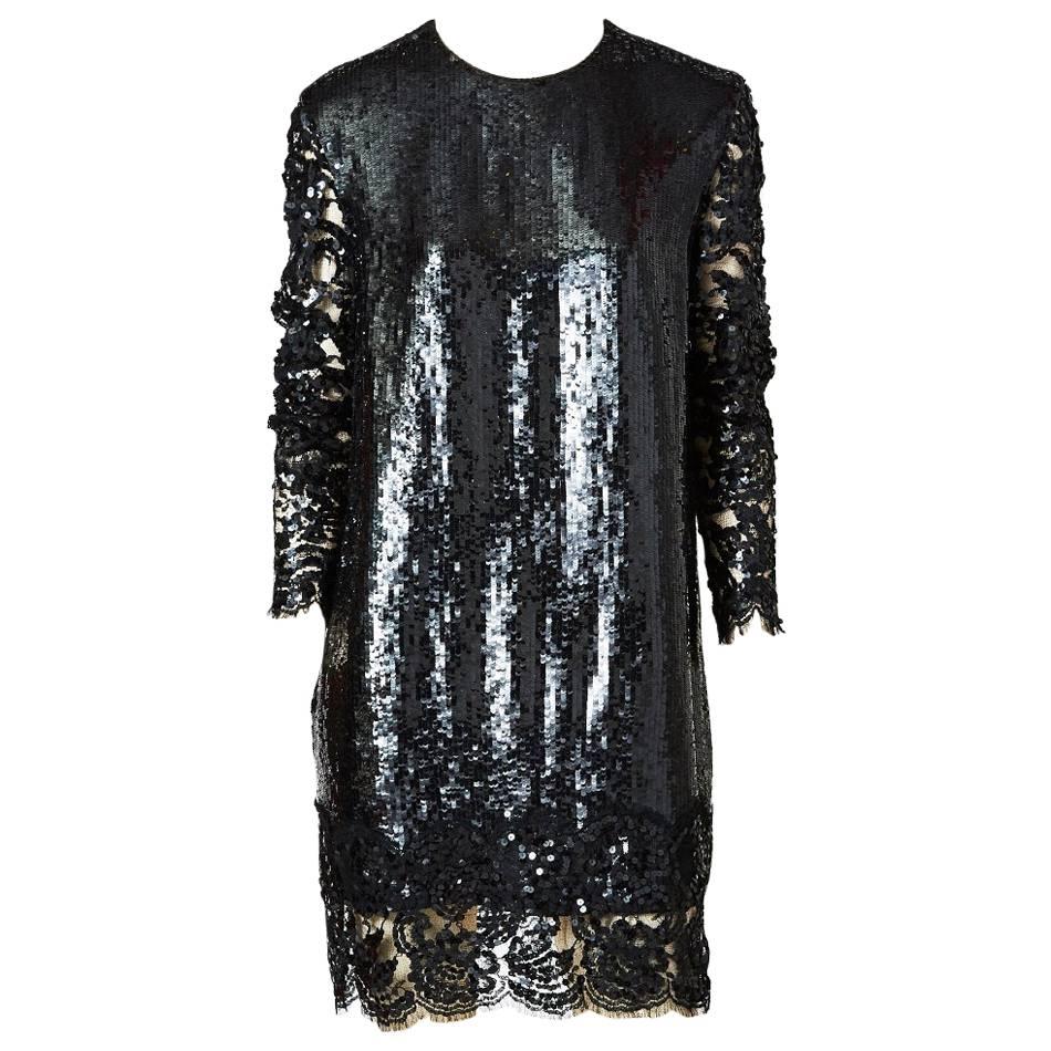 Geoffrey Beene Sequined Shift With Lace Detail