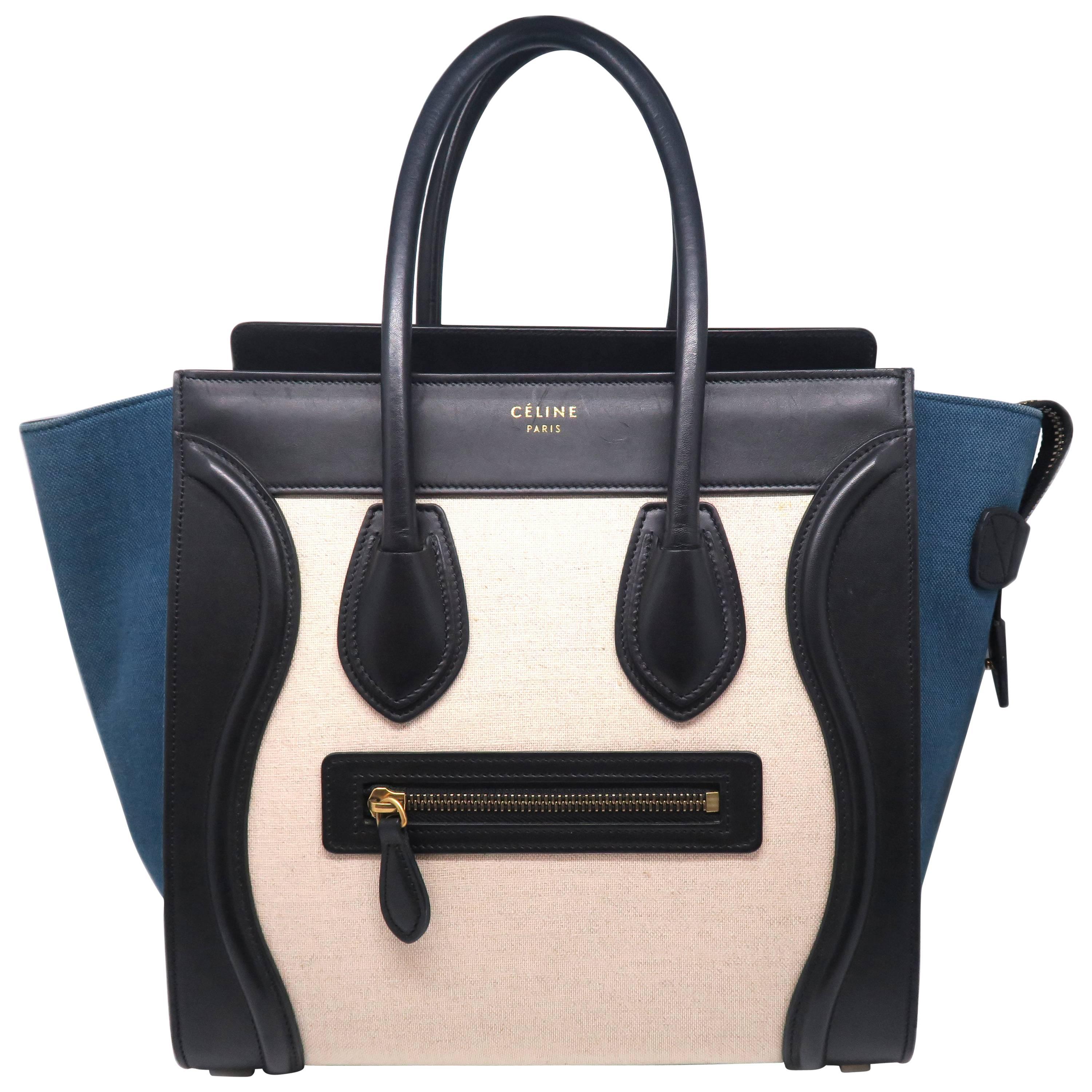 Celine Lugguage Black/ Beige Calfskin Leather Handbag For Sale
