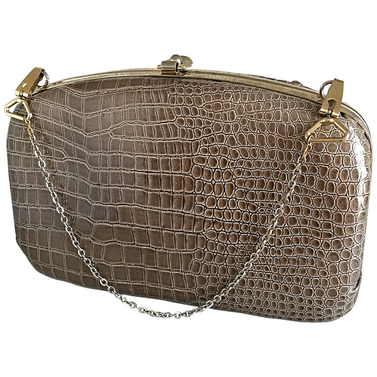 1940s Italian Taupe Alligator Croc Embossed Vintage 40s Leather Handbag ...