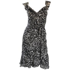 1990s Liancarlo Couture Size 10 Saks 5th Ave Black and White Vintage Silk Dress