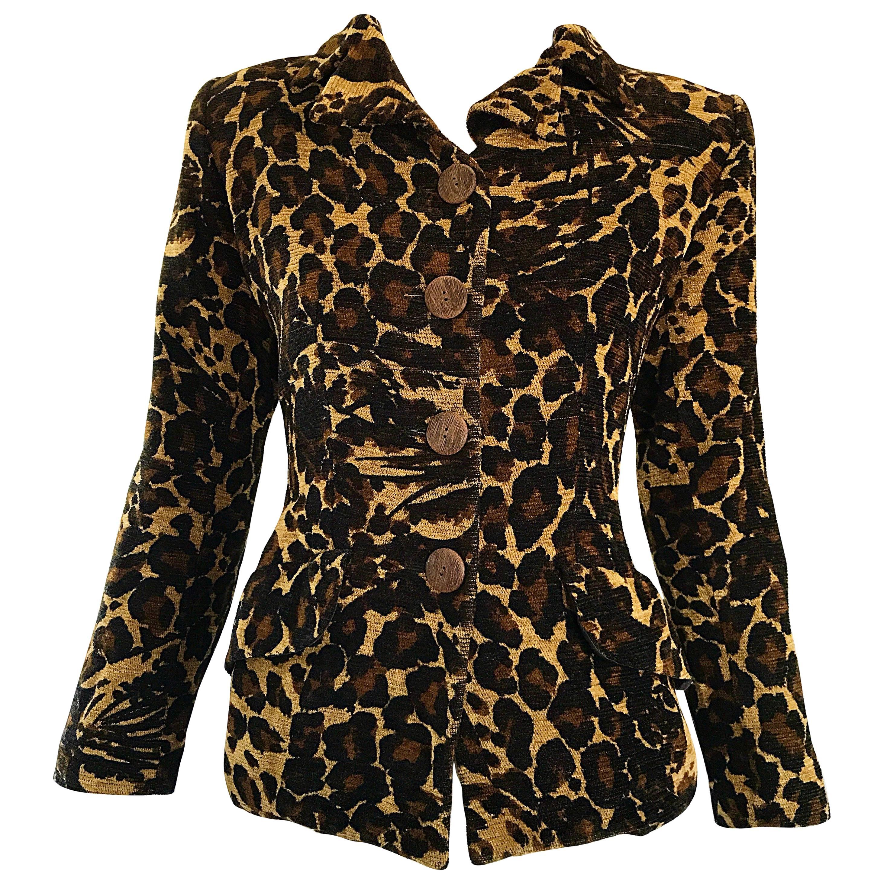 Iconic Yves Saint Laurent 1990s Leopard Print Chenille Vintage 90s Jacket Blazer For Sale