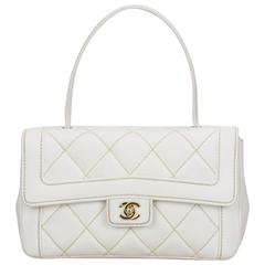 Chanel White Surpique Lambskin Leather Flap Bag 8