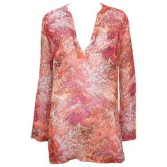 Contemporary Celine Silk Tunic Top With Marbleized Print 7