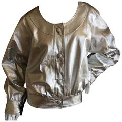 Yves Saint Laurent Rive Gauche Mod 1970's Silver Leather Blouson Bomber Jacket 10