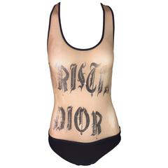 S/S 2002 Christian Dior Hardcore Nude Sheer Mesh Swimsuit Bodysuit On Halsey