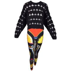 S/S 1991 & 1993 Gianni Versace Atelier Print Leggings & Cropped Baggy Sweater 1