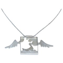 Whimsical 1970's Sterling Silver Surreal Articulated Duck Necklace