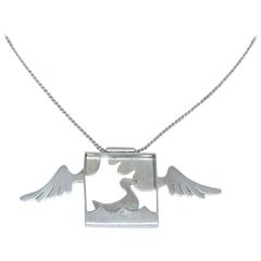Whimsical 1970's Sterling Silver Surreal Articulated Duck Necklace 11