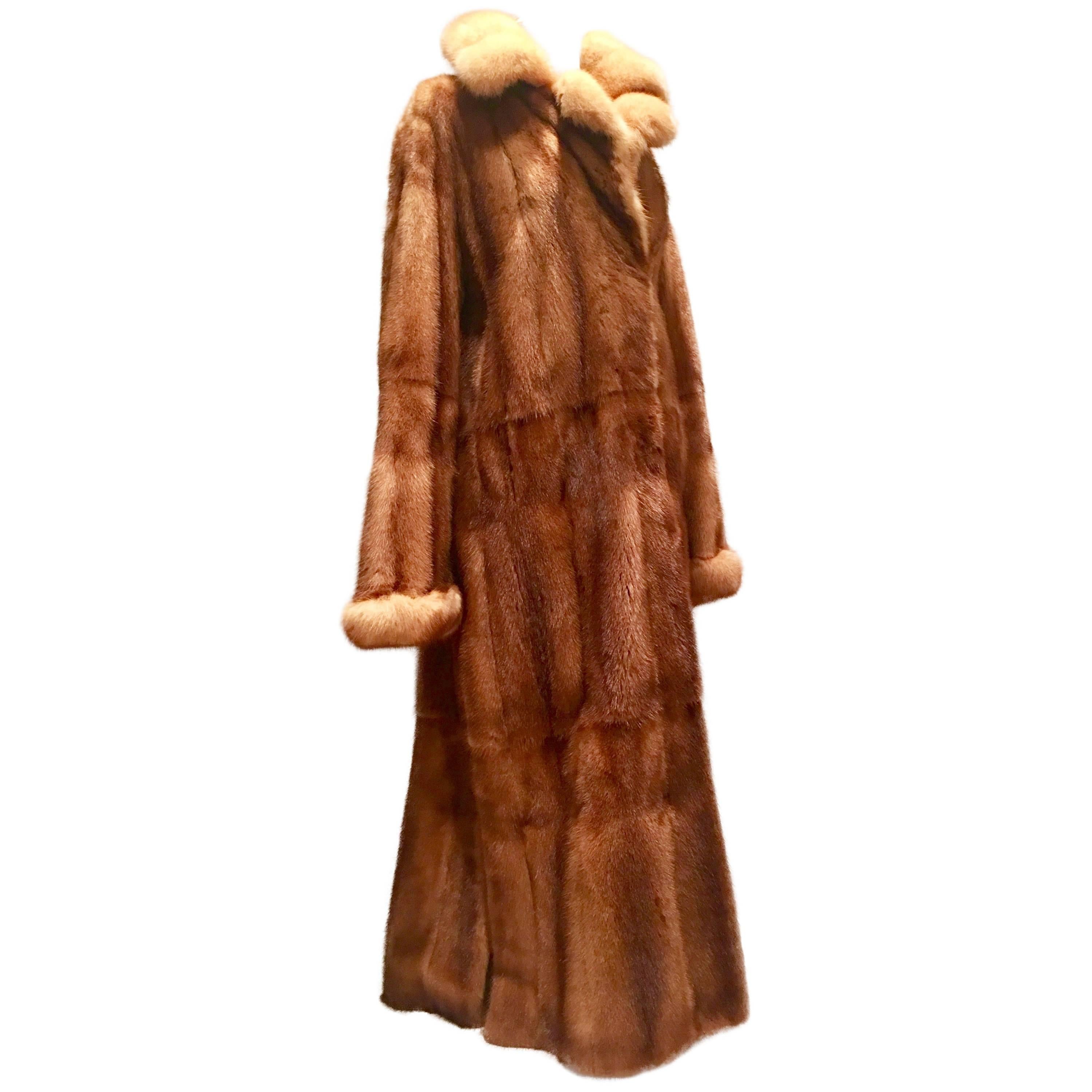 Contemporary Louis Feraud Paris Fine Whiskey Dyed Mink Swing Duster Fur Coat