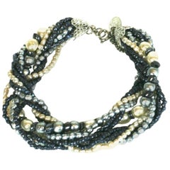 Retro Miriam Haskell Grey and Cream Pearl Bracelet
