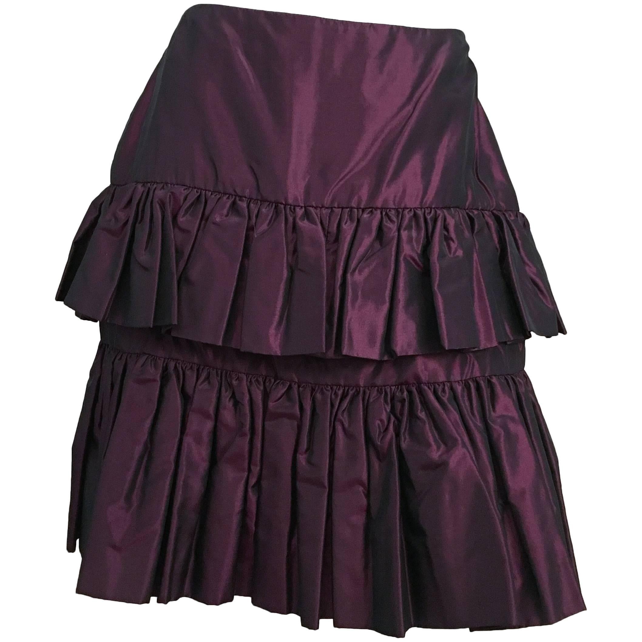 80s Galanos Couture Purple Taffeta Tiered Skirt