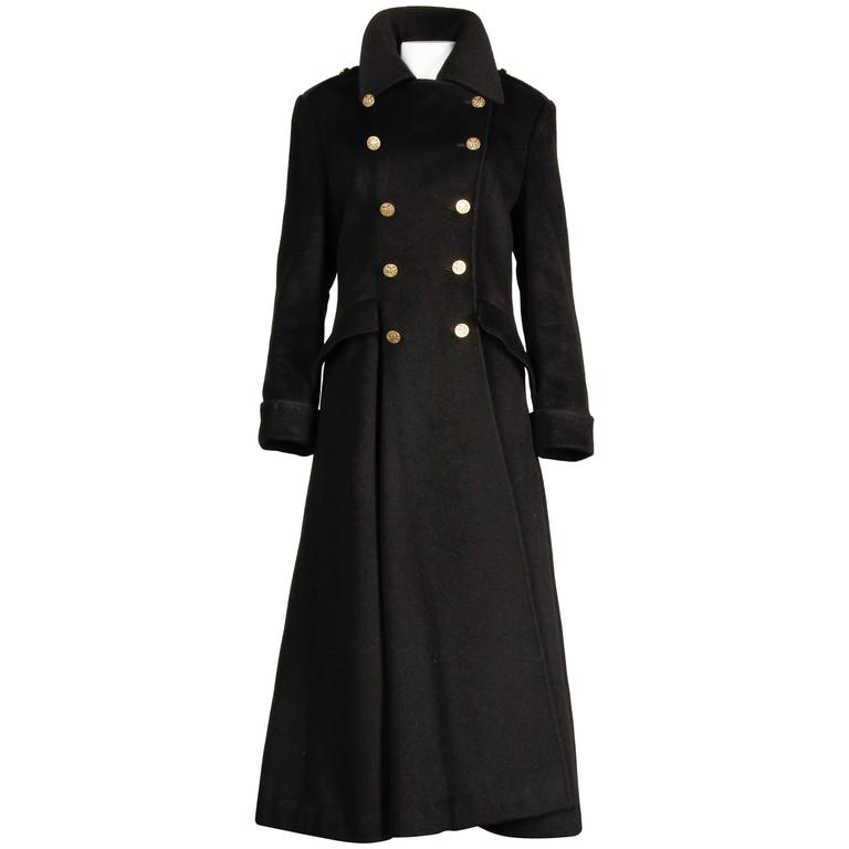 Bill Blass Vintage Black Wool Military Maxi Coat at 1stDibs | maxi ...