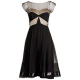 1950s Jane Derby Vintage Black + Nude Silk Chiffon Cocktail Dress
