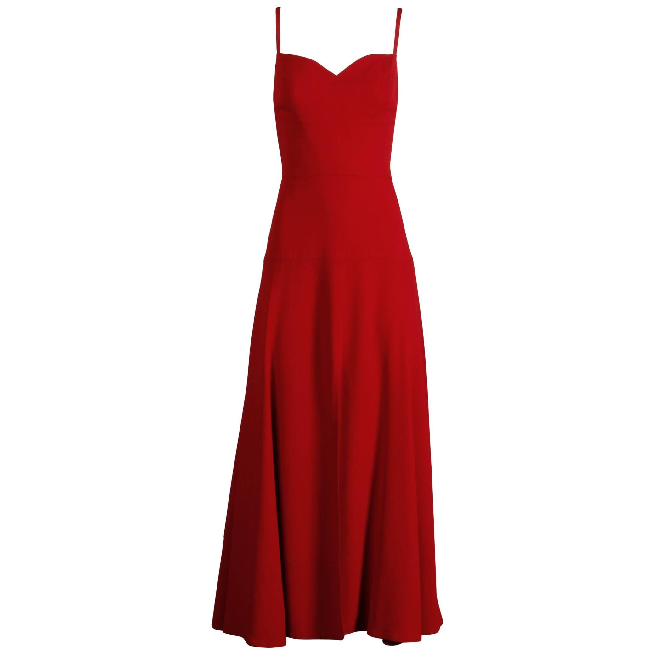 1990s State of Claude Montana Vintage Long Red Dress with Front Slit