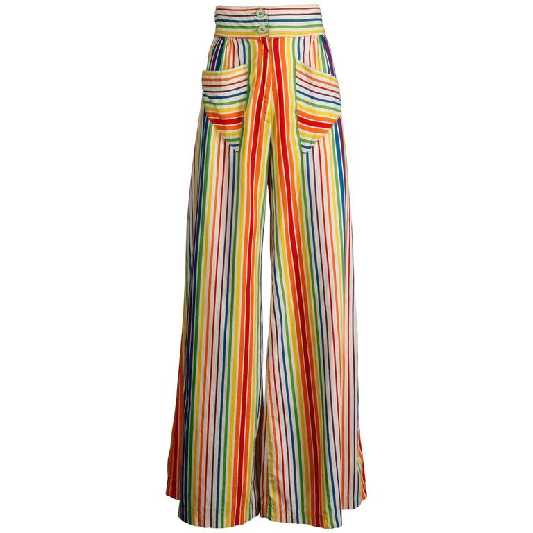 Epic 1970s Betsey Johnson for Alley Cat Vintage Rainbow Striped Palazzo ...