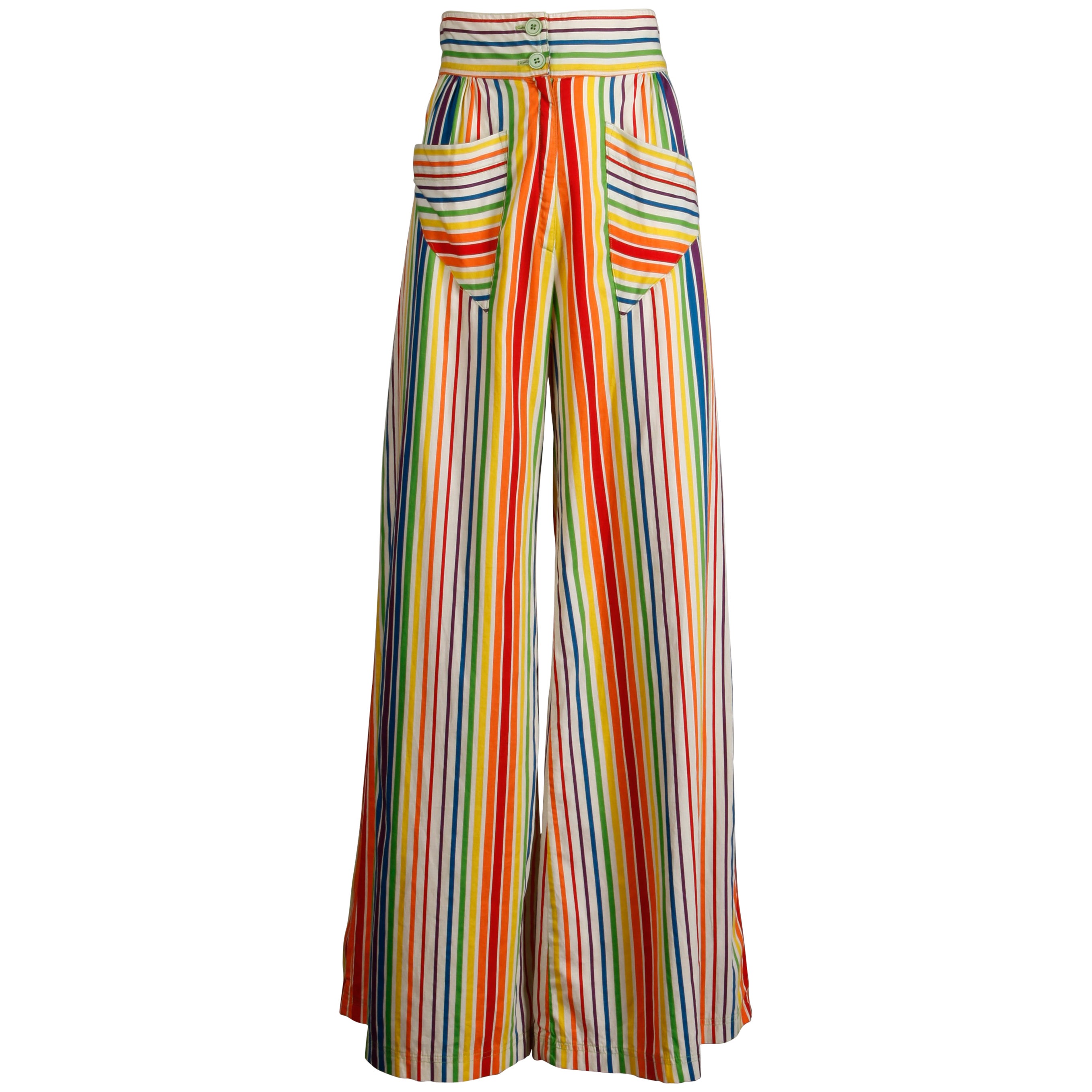 Betsey Johnson for Alley Cat Vintage Rainbow Striped Palazzo Pants, 1970s  For Sale at 1stDibs | vintage rainbow pants, vintage rainbow striped jeans,  1970s palazzo pants