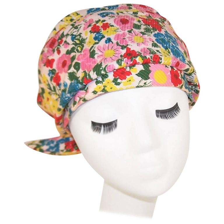 Cute C.1970 Floral Turban Head Wrap Hat at 1stDibs
