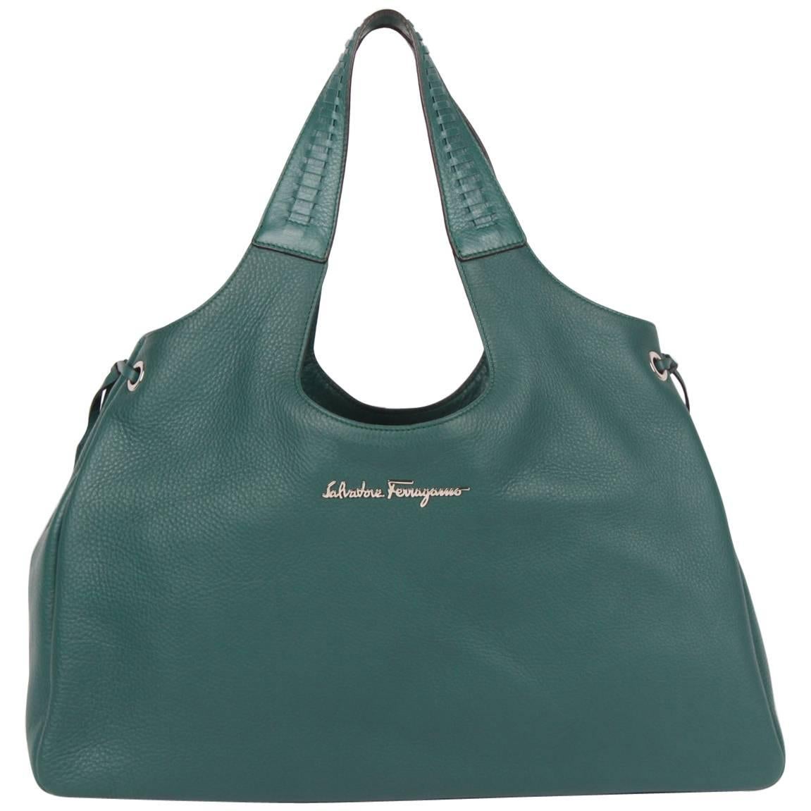 Salvatore Ferragamo Large Tote Bag - emerald green For Sale