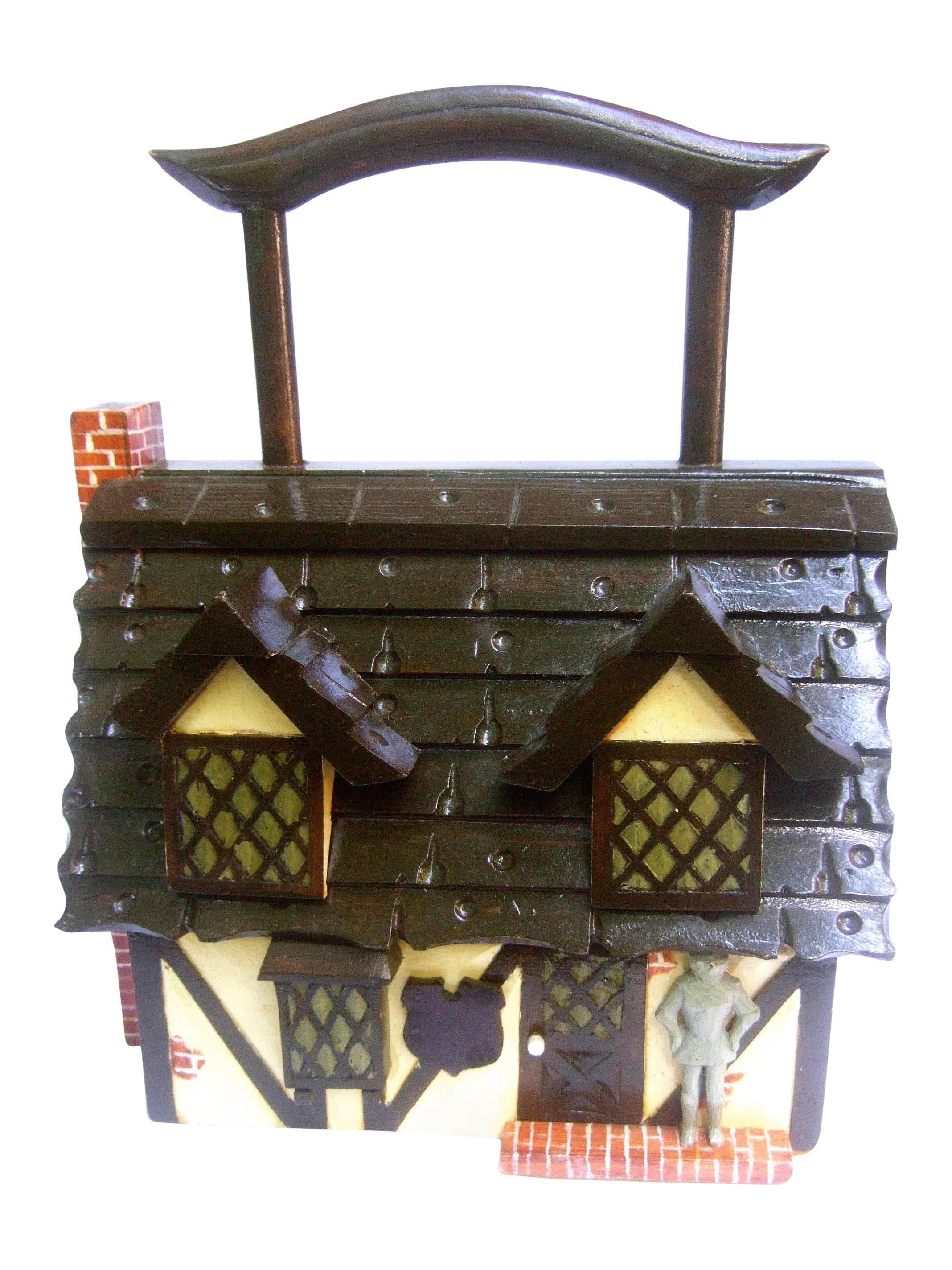 Whimsical Artisan Wood Tudor House Box Purse c 1970 