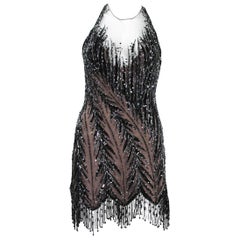 Retro Bob Mackie 20's Inspired Beaded Gatsby Flapper Open Back Dress