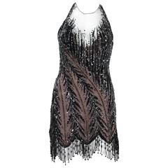 Bob Mackie 20's Inspired Beaded Gatsby Flapper Open Back Dress 8