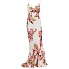 Roberto Cavalli Orchid Flowers Silk Metallic Accent Lace Long Dress It. M 4