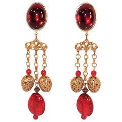 Runway 1980's Amy Jo of New York Red & Gold Clip On Earrings