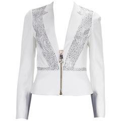 New Versace Crystal Embellished White Blazer Jacket It 38,40,42,44 - US 4,6,8,10 6