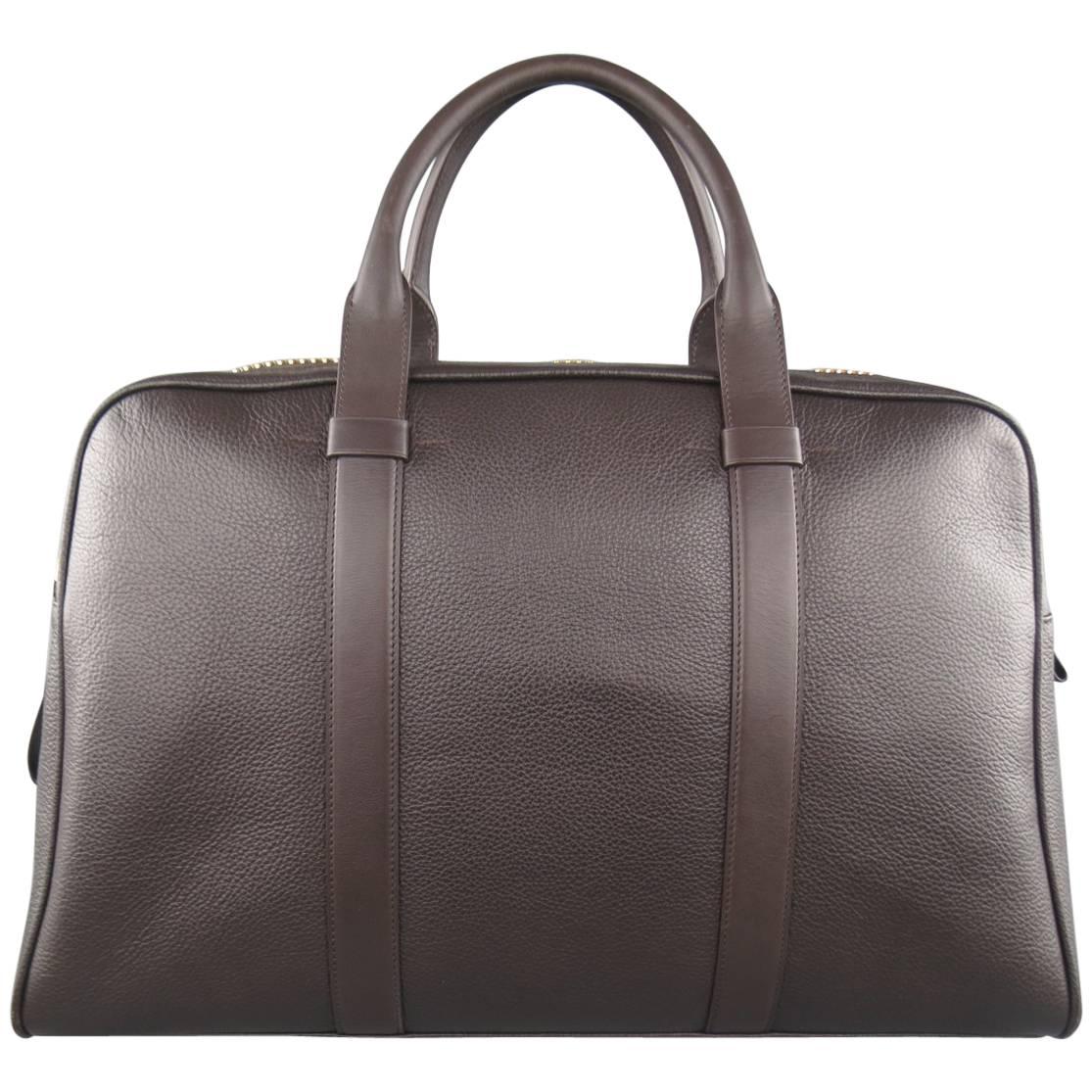 Tom Ford Brown Buckley Leather Travel Trapeze Bag Briefcase 